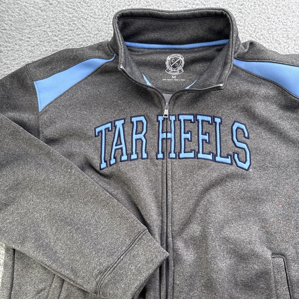 Campus Drive UNC Tar Heels Jacket Mens M Gray Solid Full Zip Fleece Spellout